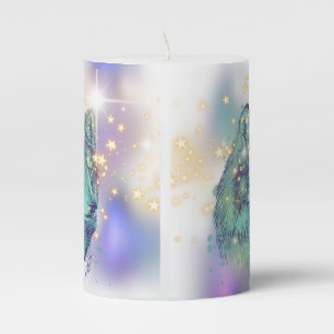 Faded Sparkle Wolf Pillar Candle