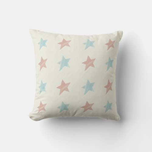 Faded Star Pattern Red Blue Throw Pillow