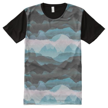 Faded stylised blue mountains All-Over-Print shirt