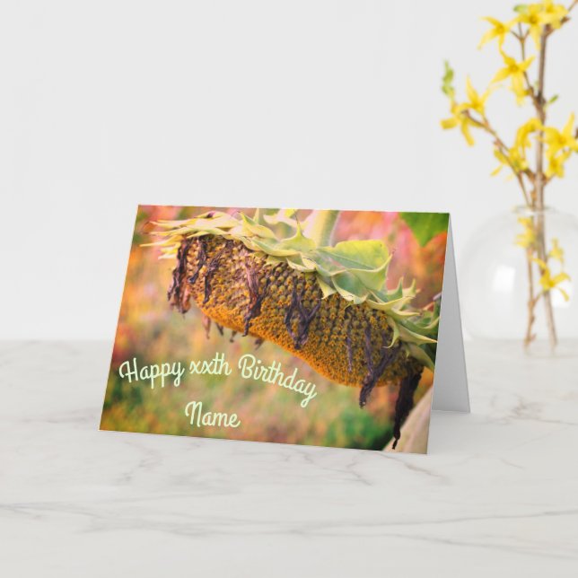 Faded Sunflower Floral Personalized Birthday  Card (Yellow Flower)