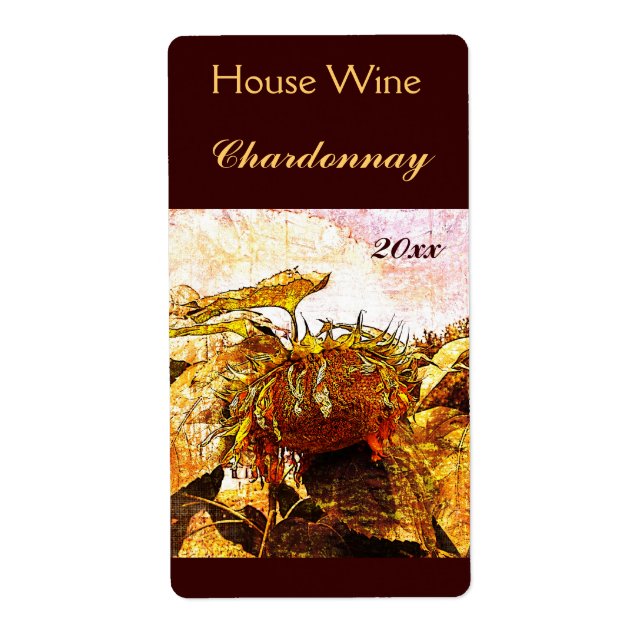 Faded sunflower wine bottle label (Front)