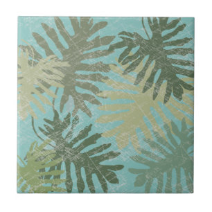 Faded Tropical Leaves Ceramic Tile