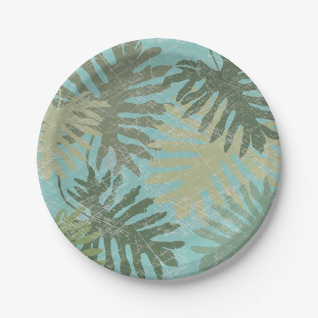 Faded Tropical Leaves Paper Plates (Front)