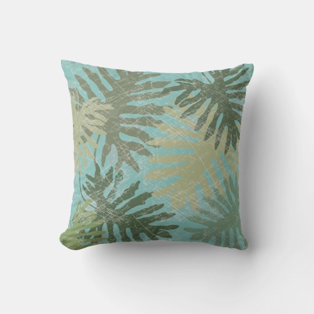 Faded Tropical Leaves Throw Pillow (Front)