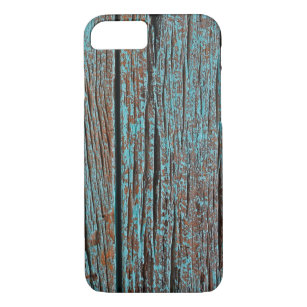 faded turquoise paint on rustic wood iPhone 8/7 case
