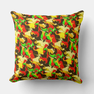 Faded twisted shapes, green, 'brown', yellow, red throw pillow