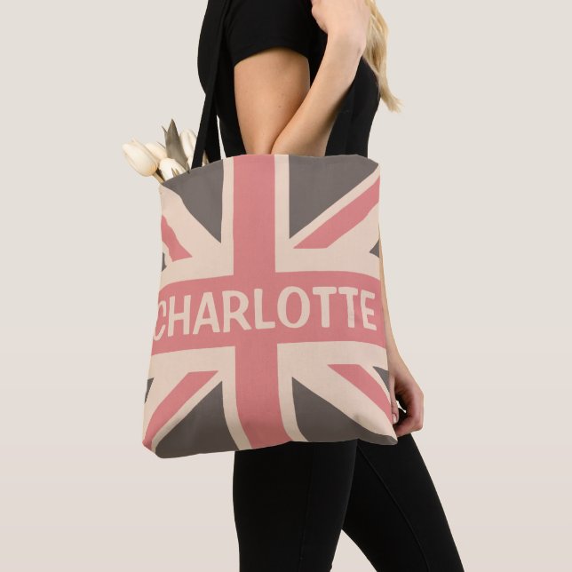 Faded UK British Personalized Union Jack Tote Bag (Close Up)