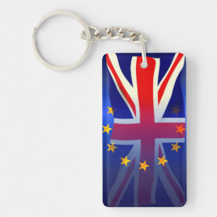 Faded Union Jack Over EU Flag Keychain