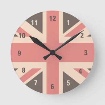 Faded Union Jack Uk Flag Round Clock by Ricaso_Designs at Zazzle