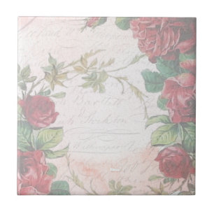 Faded Vintage Floral Letter Ceramic Tile