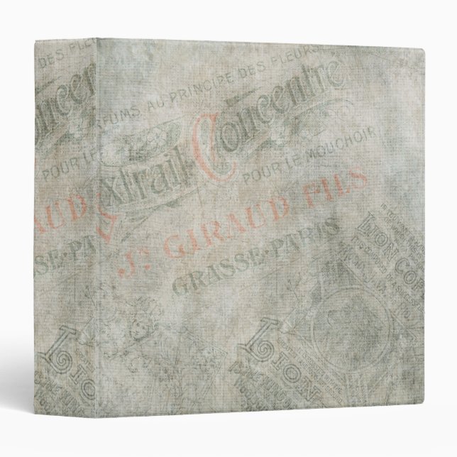 Faded Vintage Paper Parisian Advertisement Collag Binder (Front/Spine)