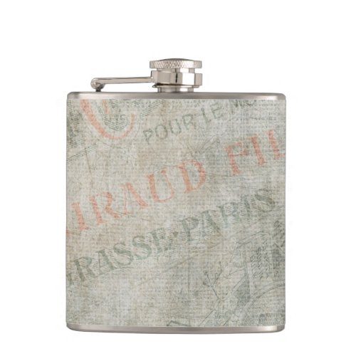 Faded Vintage Paper Parisian Advertisement Collage Flask