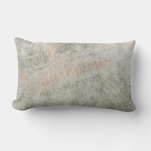 Faded Vintage Paper Parisian Advertisement Collage Lumbar Pillow