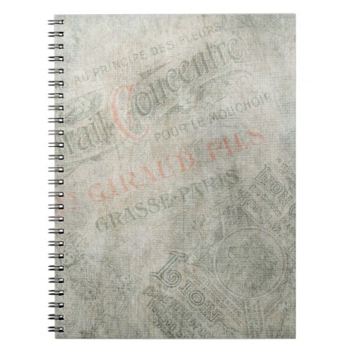 Faded Vintage Paper Parisian Advertisement Collage Notebook