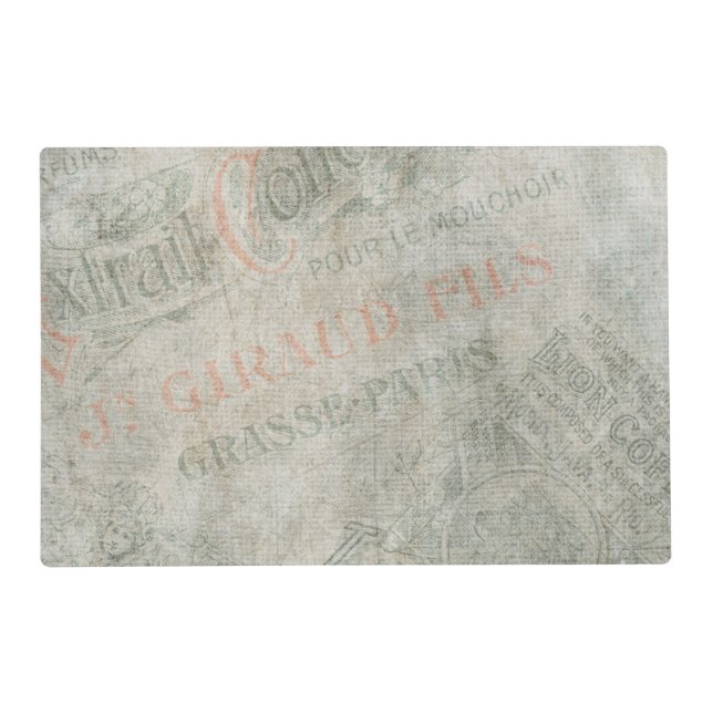Faded Vintage Paper Parisian Advertisement Collage Placemat (Front)