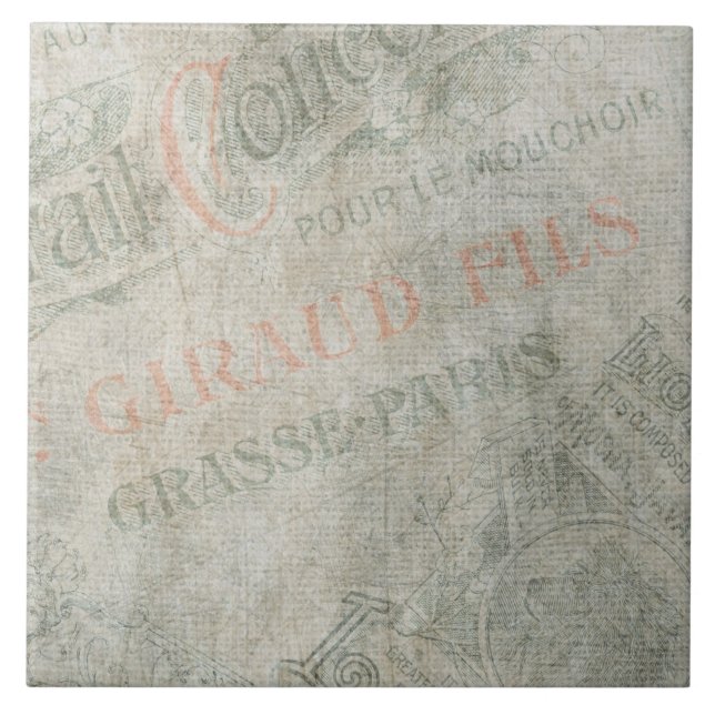 Faded Vintage Paper Parisian Advertisement Collage Tile (Front)