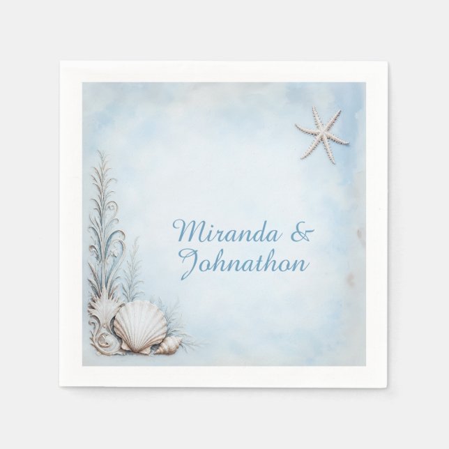 Faded Vintage Starfish Seashells Beach Theme Napkins (Front)