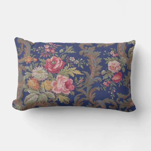 Faded vintage Victorian style floral chintz Lumbar Pillow