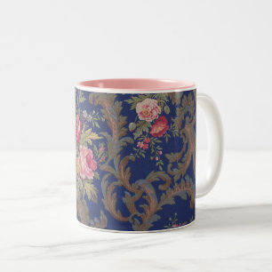 Faded vintage Victorian style floral chintz Two-Tone Coffee Mug