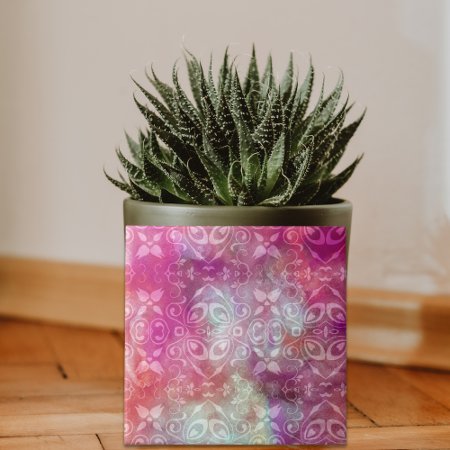 Faded Vintage White Damask On Pink Watercolor