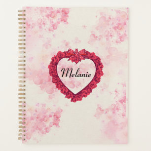 Faded Watercolor Floral Print with a Red Heart Planner