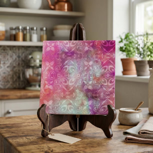 Faded White Damask Boho Pink Purple Watercolor Ceramic Tile