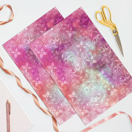 Faded White Damask On Pink Watercolor Decoupage