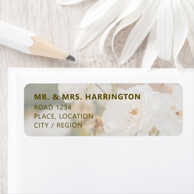 Faded White Rose Photo Background Elegant Wedding Label (Insitu)