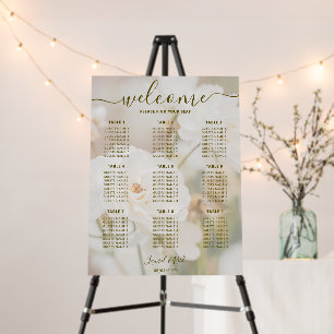 Faded White Rose Photo Wedding Seating Chart Foam Board