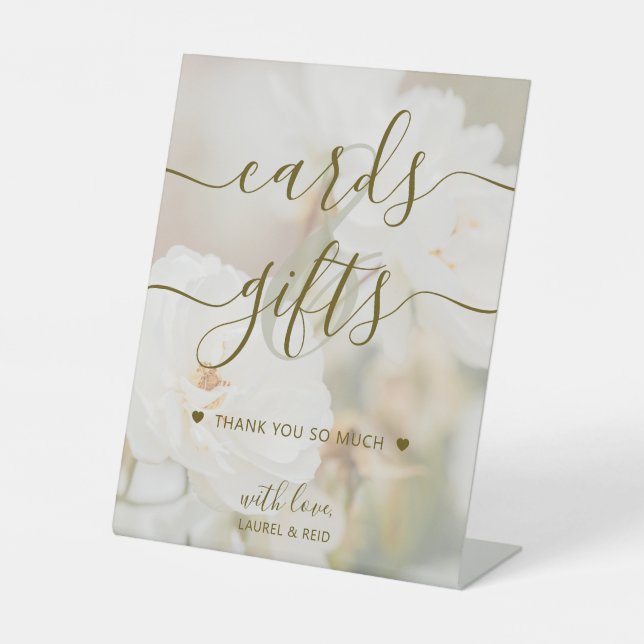 Faded White Roses Elegant Cards And Gifts Wedding Pedestal Sign (Front)