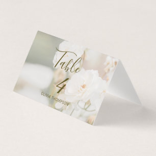Faded White Roses Photo Wedding Table Place Card