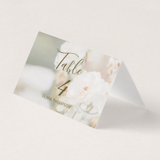 Faded White Roses Photo Wedding Table Place Card