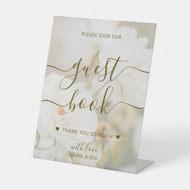 Faded White Roses Romantic Sign Our Guestbook (Front)