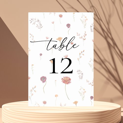 Faded Wildflowers Transparent Floral Fall Wedding Table Number