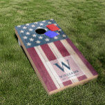 Faded Wood Styled Patriotic USA | Family Monogram Cornhole Set