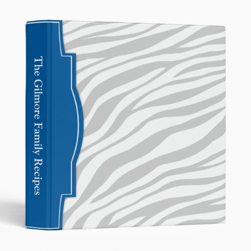 Faded Zebra Print Blue personalized Recipe Binder