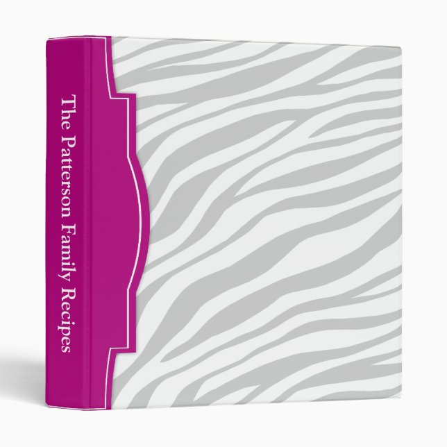 Faded Zebra Print Fuchsia custom Recipe Binder (Front/Spine)