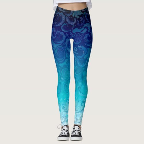 Fading Blue Swirling Water Leggings