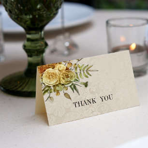 Fading Damask Wallpaper Vintage Rose Cream Wedding Thank You Card