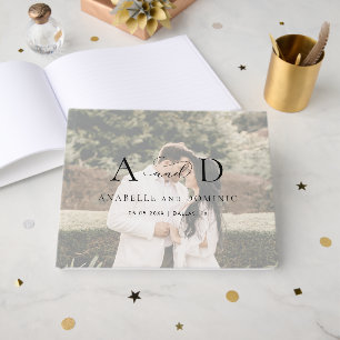 Fading Faded Photo Monogram Elegant Script Wedding Guest Book