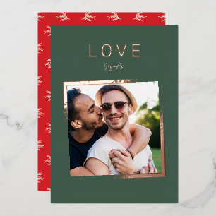 FADING FRAME photo simple LOVE ROSE GOLD Foil Holiday Card