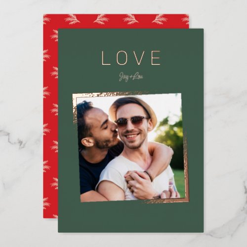 FADING FRAME photo  simple LOVE  ROSE GOLD Foil Holiday Card