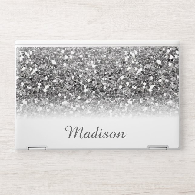 Fading Ombe Silver Glitter Sequin Personalized HP Laptop Skin (Front)