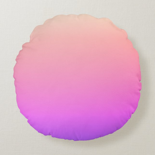 Fading Peach Pink & Purple Colorful Ombre Round Pillow (Front)