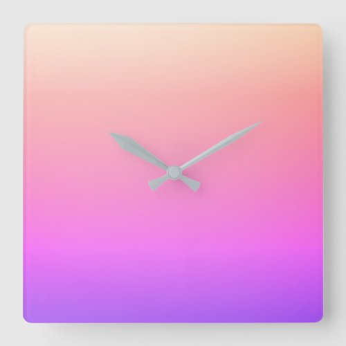 Fading Peach Pink  Purple Colorful Ombre Square Wall Clock