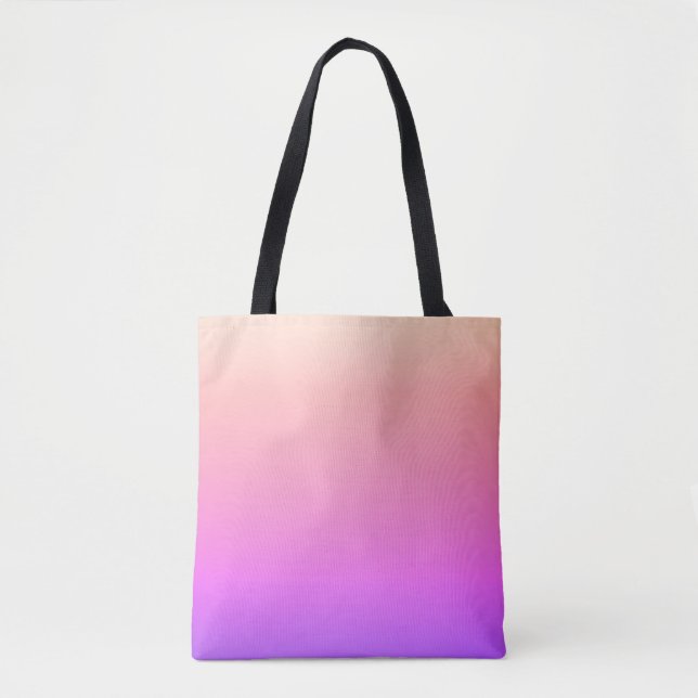 Fading Peach Pink & Purple Colorful Ombre Tote Bag (Front)
