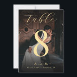Fading Photo Black Wedding 5x7 Table Number Card<br><div class="desc">This elegant table number would be a great addition to your wedding celebration. Easily add your own details by clicking on the "personalize" option.

***PLEASE NOTE*** this design is featuring a Dark Faded Photo,  which means that the resulting photo will be Dark and Faded.</div>