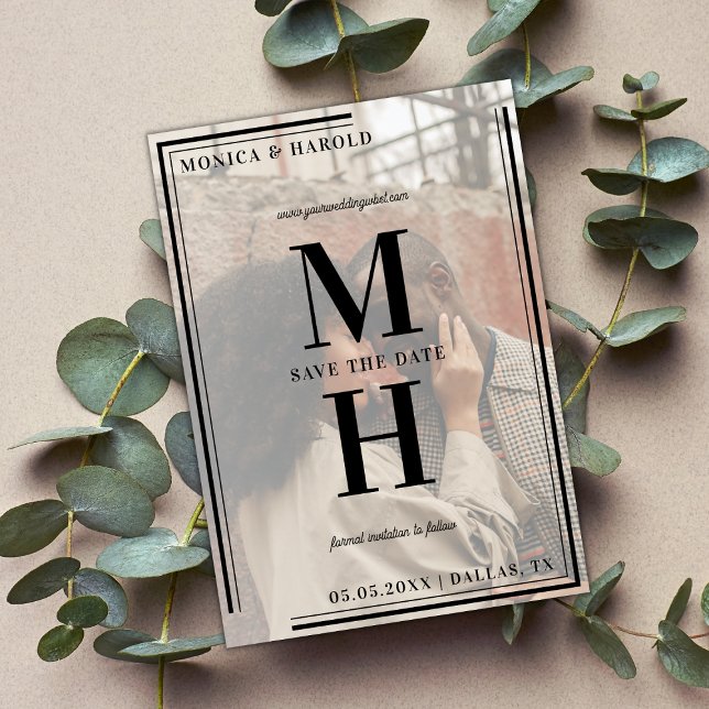 Fading Photo Overlay Modern Big Monogram Geometric Save The Date (Creator Uploaded)