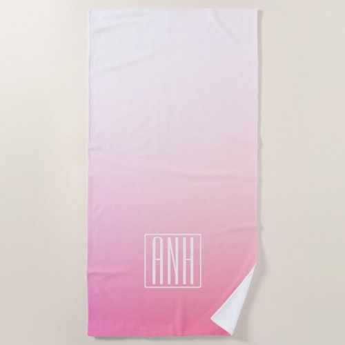 Fading Pinks Ombre Gradation  Your Initials Beach Towel