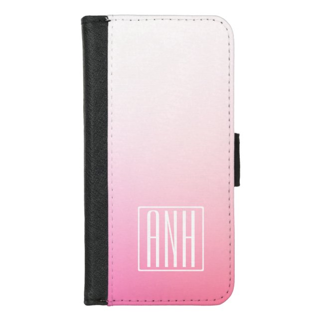 Fading Pinks Ombre Gradation & Your Initials iPhone Wallet Case (Front)